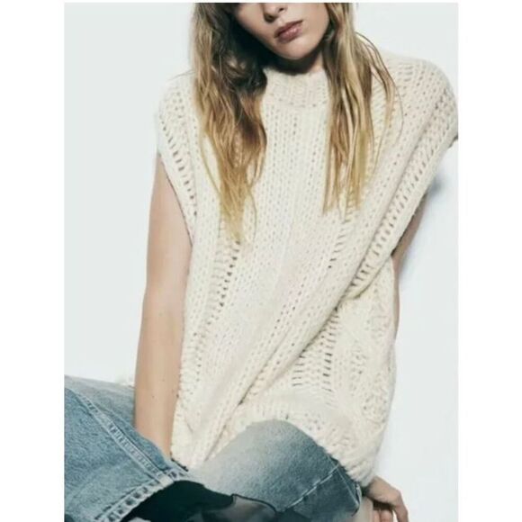 NWT Zara chunky knit wool blend sweater vest Medium - Picture 1 of 7